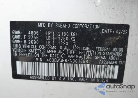 2022 Subaru Legacy Touring Xt из США, поврежденный, VIN 4S3BWGP66N3016882